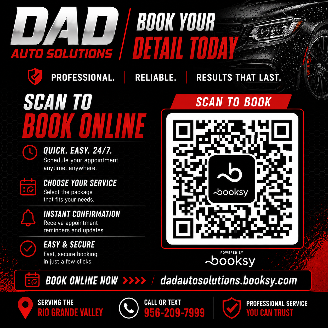Booksy booking QR code and online booking information