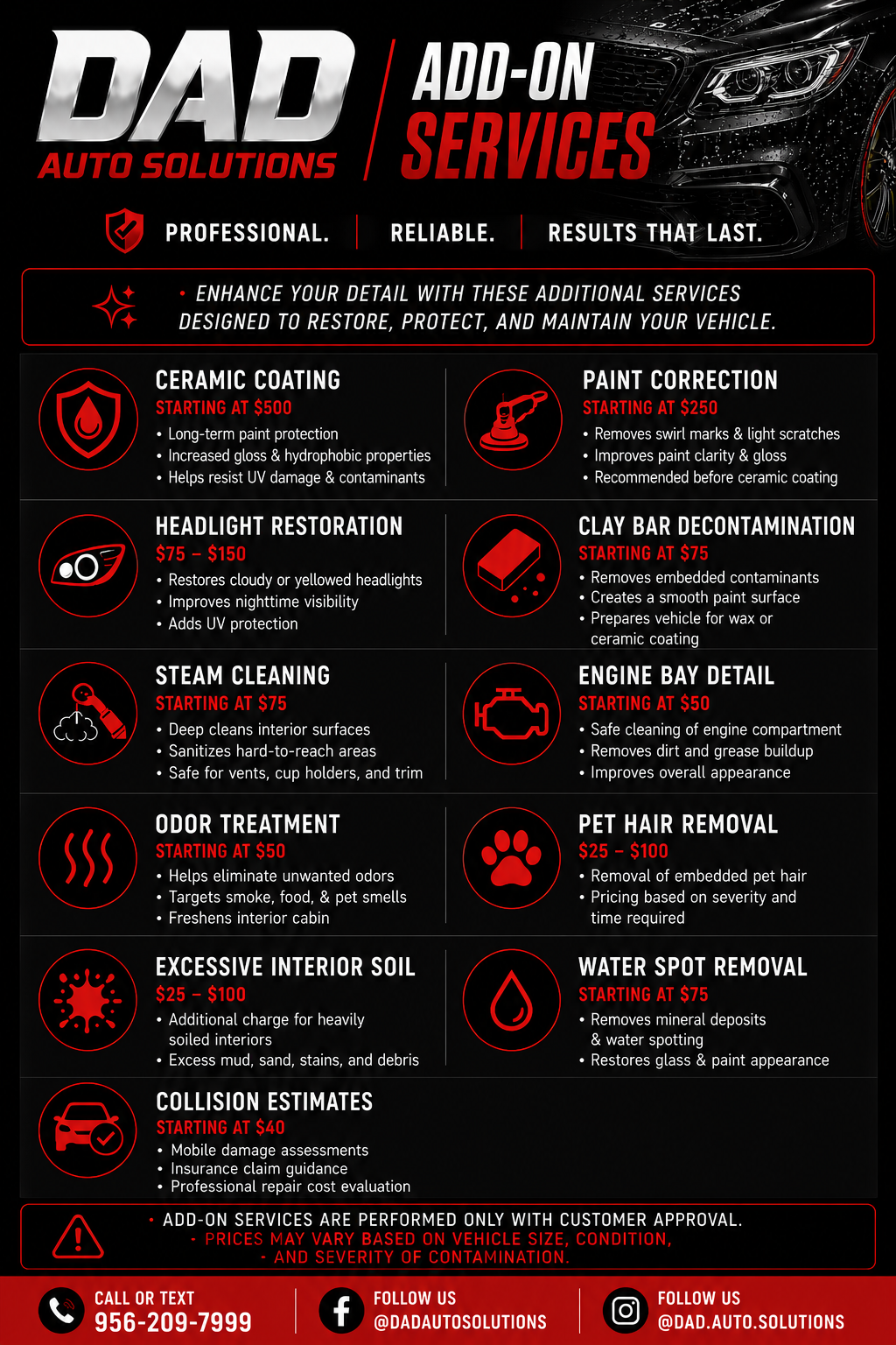 D.A.D. Auto Solutions add-on services board